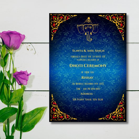 Invitation Cérémonie du Boy Dhoti indien Pancha Kattu Invit