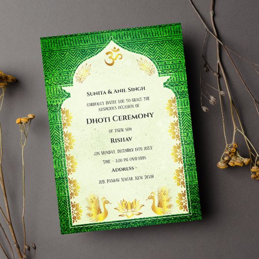 Invitation Cérémonie du Boy Dhoti indien Pancha Kattu Invit