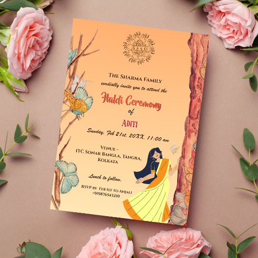 Invitation Cérémonie du haldi de la mariée hindoue indienne P