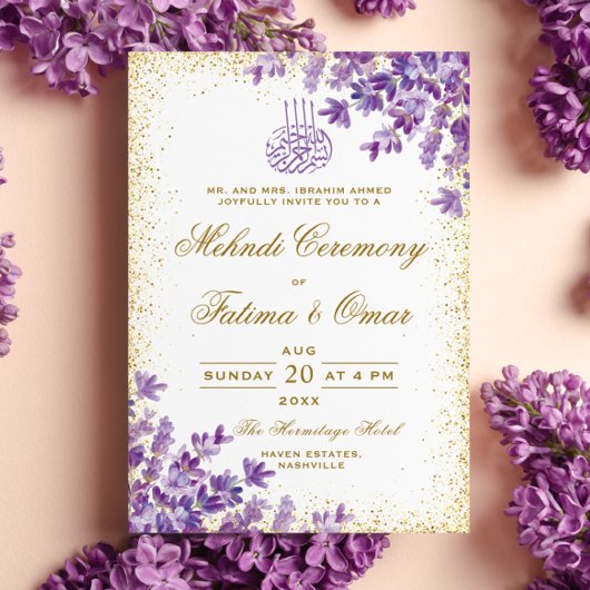 Invitation Cérémonie du Mehndi Islamique de la Frame d'Or Vio
