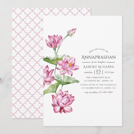 Invitation Cérémonie du premier riz de l'Annaprashan Floral A (Devant / Derrière)