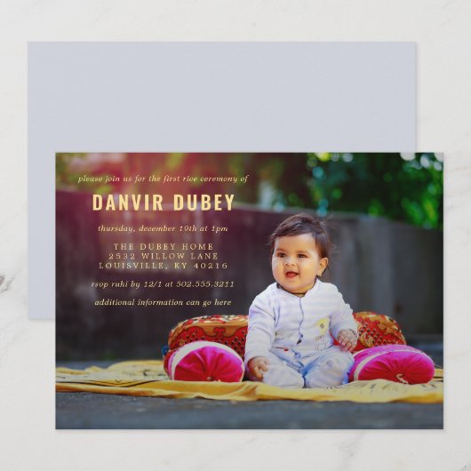 Invitation Cérémonie du Premier Riz de l'Annaprashan Photo (Devant / Derrière)
