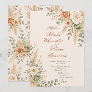 Invitation Cérémonie élégante aux roses pêche