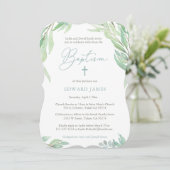 Invitation Cérémonie Et Fête Du Baptême De Garçon Feuille Ver (Debout devant)