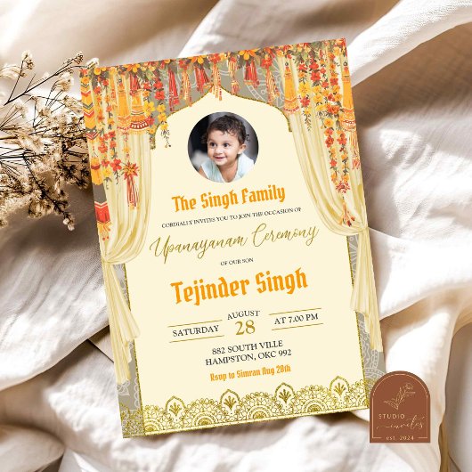 Invitation Cérémonie Florale Upanayanam Indian Boy Janoi