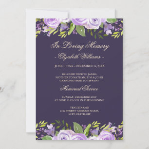 Invitation Cérémonie funèbre florale à l'aquarelle violette é
