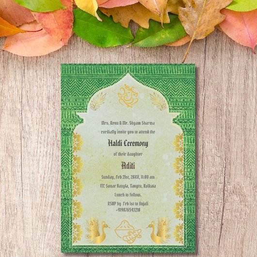 Invitation Cérémonie Haldi de la mariée hindoue indienne Gane