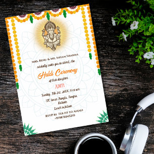 Invitation Cérémonie Haldi de la mariée indienne Couple hindo