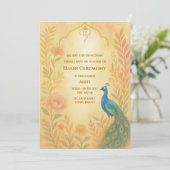 Invitation Cérémonie Haldi de la mariée indienne Fleur peacoc (Debout devant)