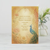 Invitation Cérémonie Haldi de la Mariée Indienne Fleur Peacoc (Debout devant)