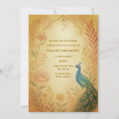 Invitation Cérémonie Haldi de la Mariée Indienne Floral Paon (Devant)