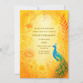 Invitation Cérémonie Haldi de la Mariée Indienne Thème Paon F (Devant)