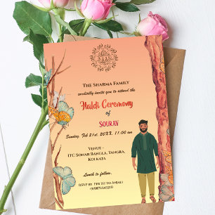 Invitation Cérémonie Haldi du marié hindou indien Papillon