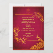 Invitation Cérémonie Haldi du marié hindou indien thème paon (Devant)