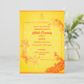 Invitation Cérémonie Haldi du marié hindou indien thème paon (Debout devant)