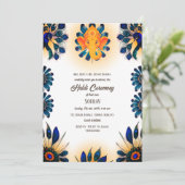 Invitation Cérémonie Haldi du marié hindou indien thème paon (Debout devant)
