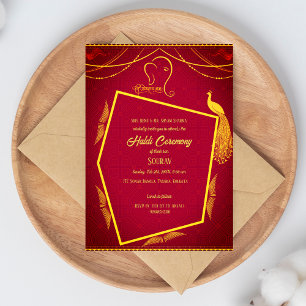 Invitation Cérémonie Haldi du marié hindou indien thème paon