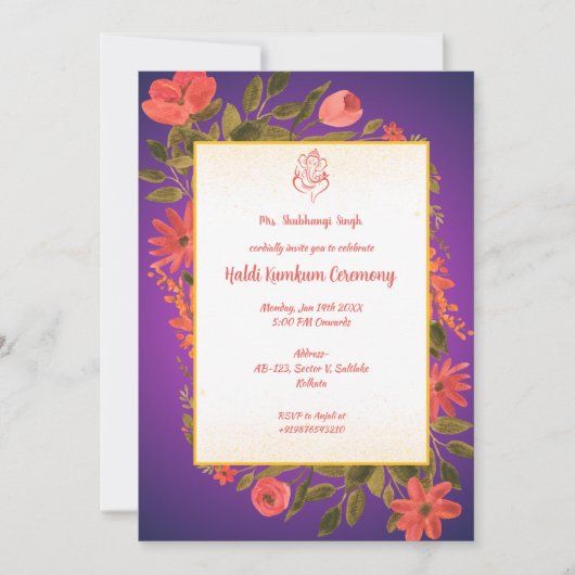 Invitation Cérémonie haldi kumkum (Devant)