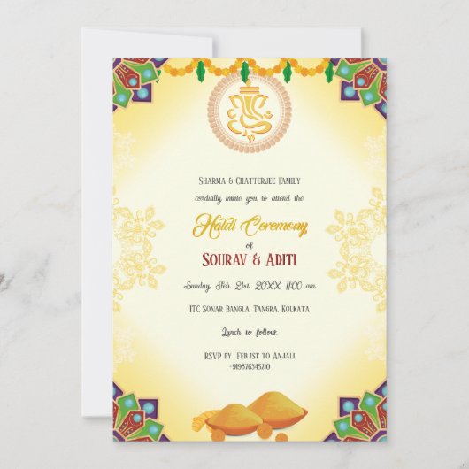 Invitation Cérémonie indienne Haldi Couple hindou magnifique (Devant)
