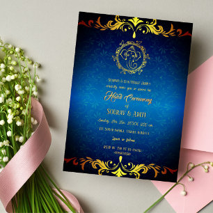 Invitation Cérémonie indienne Haldi Couple hindou Or