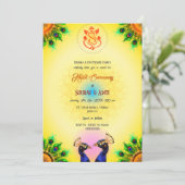 Invitation Cérémonie indienne Haldi Couple hindou Paon (Debout devant)