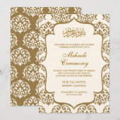 Invitation Cérémonie islamique de la crème et de l'or Damask (Devant / Derrière)