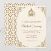 Invitation Cérémonie islamique de Mehndi à la crème et à l'or (Devant / Derrière)