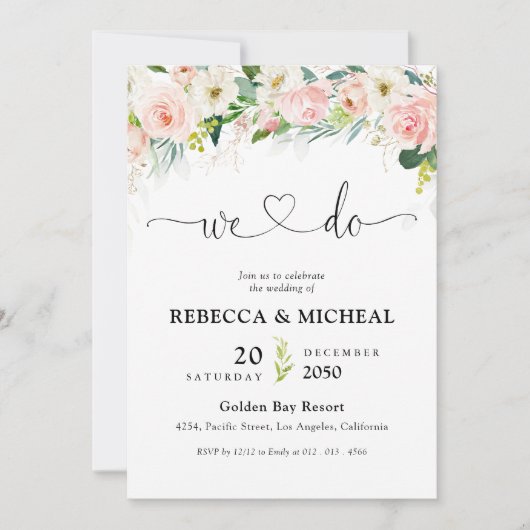 Invitation Cérémonie Mariage Ethereal Blush Rose (Devant)