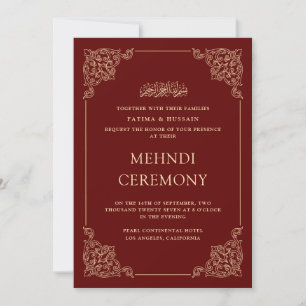 Invitation Cérémonie Mehndi Antique Baroque Or Bourgogne Roug