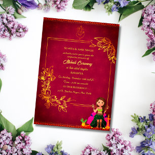 Invitation Cérémonie Mehndi de la Mariée Indienne Élément Dor