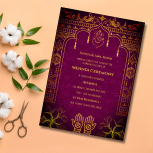 Invitation Cérémonie Mehndi de la Mariée Indienne Éléments Do