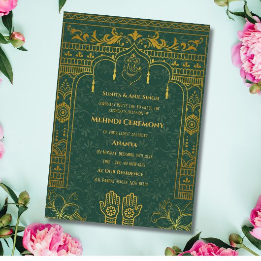 Invitation Cérémonie Mehndi de la Mariée Indienne Éléments Do