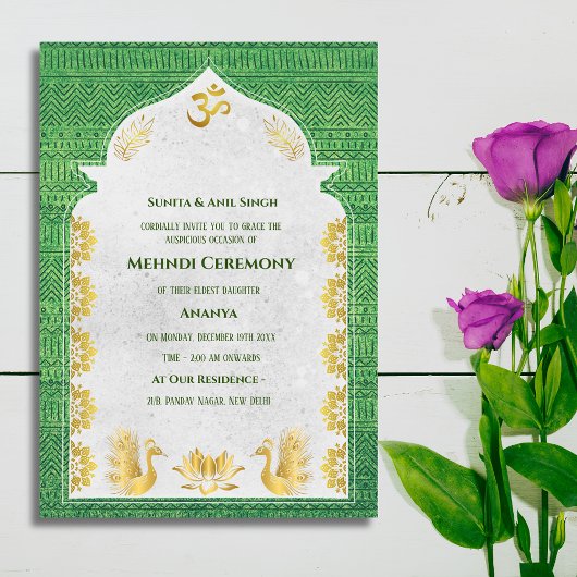 Invitation Cérémonie Mehndi de la mariée indienne, modèle de
