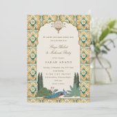 Invitation Cérémonie Mehndi Indienne Jaune Vert Classe Ornée  (Debout devant)