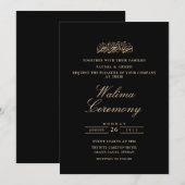 Invitation Cérémonie minimale noire de Walima Mariage musulma (Devant / Derrière)