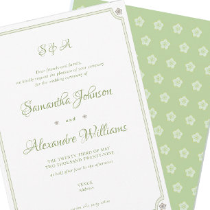 Invitation Cérémonie minimaliste de Mariage de script Green G