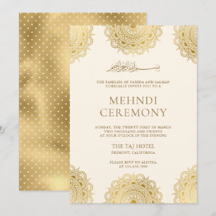 Invitation Cérémonie musulmane de Mehndi à motif asiatique cr