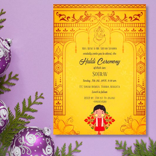 Invitation Cérémonie Royale Haldi du Marié Hindou Indien