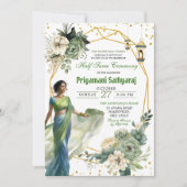 Invitation Cérémonie Sage Green Floral Half Saree India (Devant)