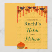 Invitation Cérémonie traditionnelle jaune de Haldi et de mehn (Devant / Derrière)