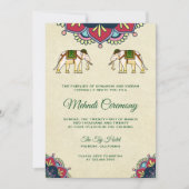 Invitation Cérémonie traditionnelle Mehndi aux éléphants indi (Devant)