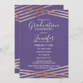 Invitation Cérémonie violette rayée simple d'or rose (Devant / Derrière)