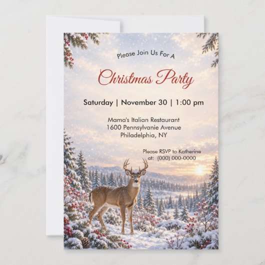 Invitation Cerf à queue blanche élégant Noël bois (Devant)