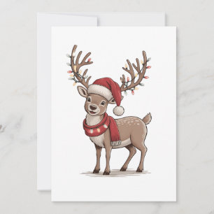 Invitation Cerf Animal Noël Cerf Chapeau Santa Noël