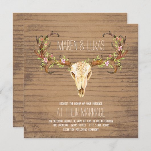 Invitation Cerf Antler Crâne Sud-Ouest Mariage (Devant / Derrière)