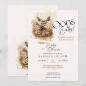 Invitation Cerf Aquarelle Rustique Oops Bébé (Devant / Derrière)