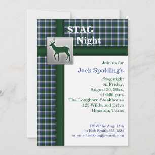 Invitation Cerf Argent et Carreaux Bleus