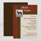 Invitation Cerf Argent, Marron et Carreaux Rouges (Devant / Derrière)