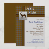 Invitation Cerf Argenté à Carreaux Marron et Bleu (Devant / Derrière)