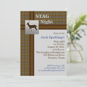 Invitation Cerf Argenté sur Carreau Brun et Bleu (Debout devant)